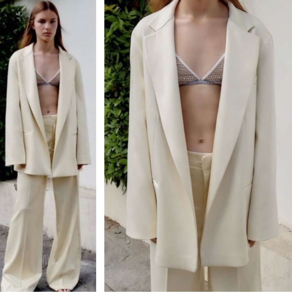 Zara Satin Oversized Cream Blazer Style 2010/762